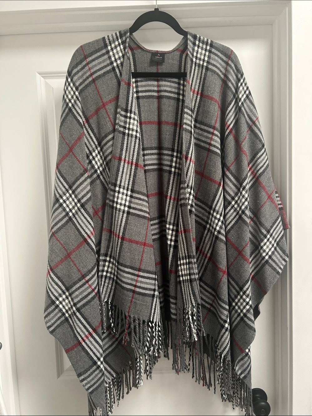 Plaid Gray Fringe Throw Shawl